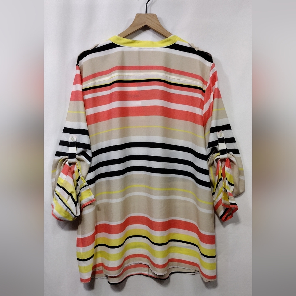 Calvin Klein Striped Multicolor Button Shirt Womens 2X Multicolor Boho Retro Y2K - Picture 5 of 8